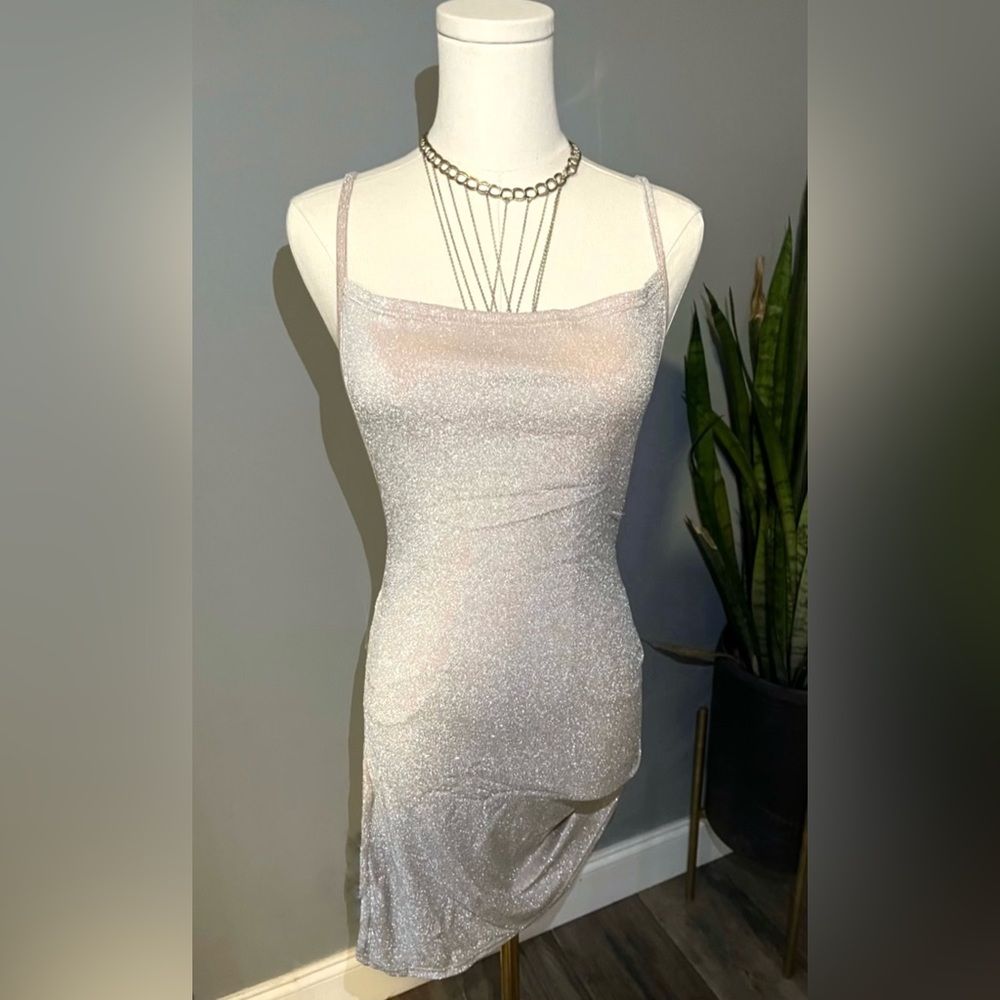 Sparkling baby pink backless dress small